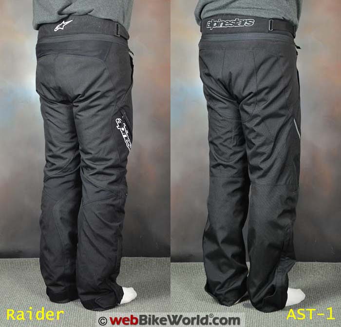 Alpinestars Raider vs. AST-1 Pants Rear View