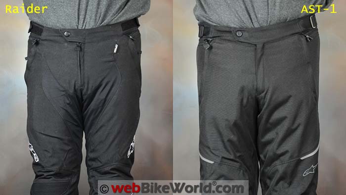 Alpinestars Raider vs. AST-1 Pants Waist