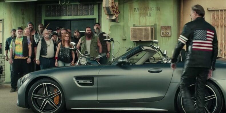 Easy Rider Peter Fonda in the AMG Super Bowl ad