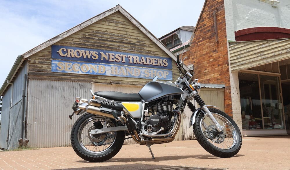 SWM Silver Vase scrambler at Crows Nest motorcycle friendly town launch