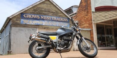 SWM Silver Vase scrambler at Crows Nest motorcycle friendly town launch