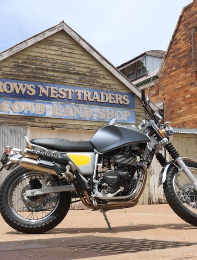 SWM Silver Vase scrambler at Crows Nest motorcycle friendly town launch