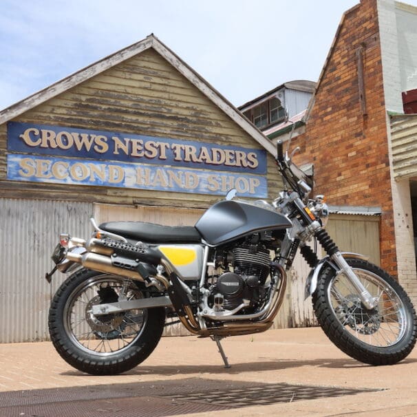 SWM Silver Vase scrambler at Crows Nest motorcycle friendly town launch