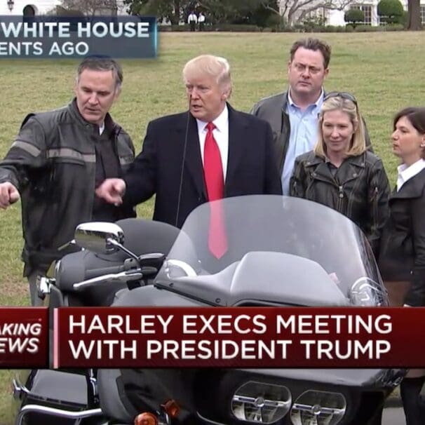 Harley-Davidson execs meet President Trump copycat cow debate waiving tariffs electric production berlin boycott results china