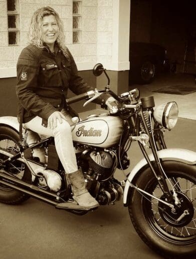 Julie Jasper rides old Indian Scout around Australia for domestic violence victims