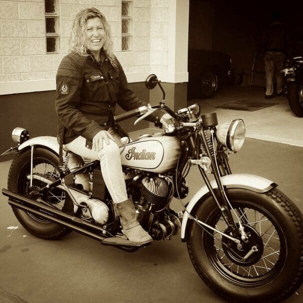 Julie Jasper rides old Indian Scout around Australia for domestic violence victims