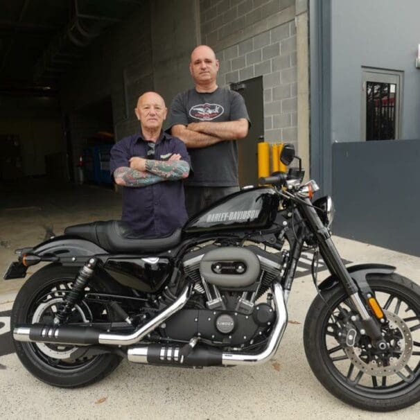 Angry and Stephan with Harley Roadster raffle prize