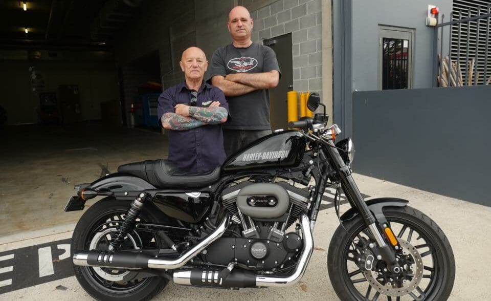 Angry and Stephan with Harley Roadster raffle prize