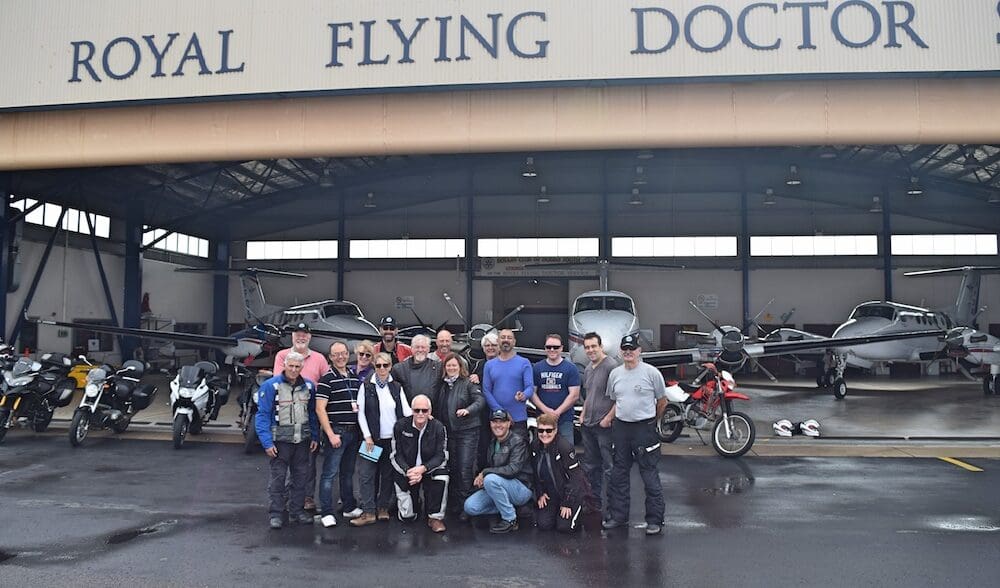 Riders at Royal Flying Doctor Service hangar