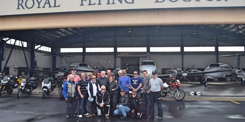 Riders at Royal Flying Doctor Service hangar