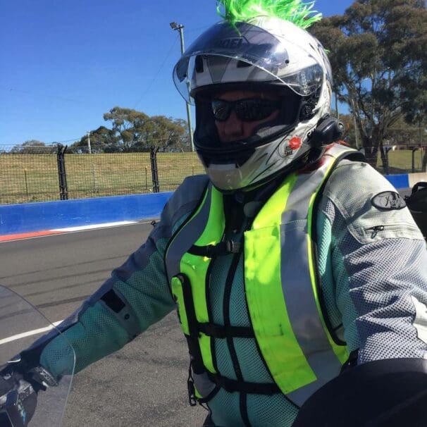 Karen Curley Bathurst Circuit in Helite airbag vest