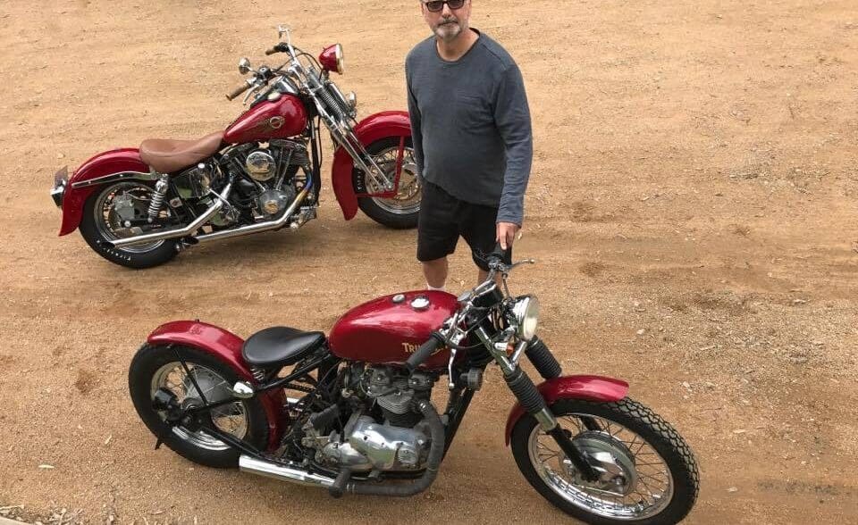 Paul Baltzer with his 1973 Triumph Bobber custom and 1970s Harley Shovelhead that he will show at the 2017 RACQ MotorFest