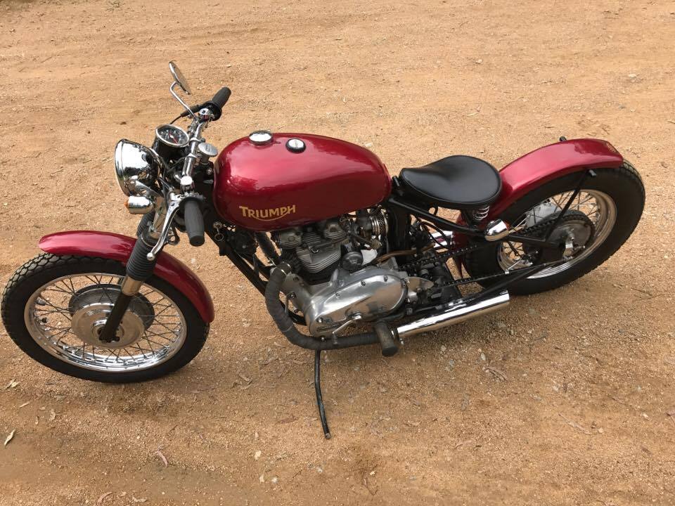 Paul Baltzer with his 1973 Triumph Bobber custom and 1970s Harley Shovelhead that he will show at the 2017 RACQ MotorFest