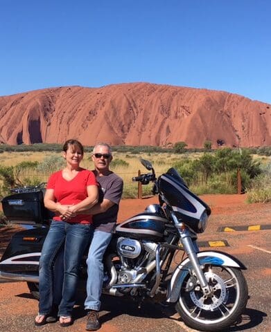 Canadian couple Diana and Loren Schroff of Brisbane are addicted to long distance motorcycle travel around Australia and their native North America.