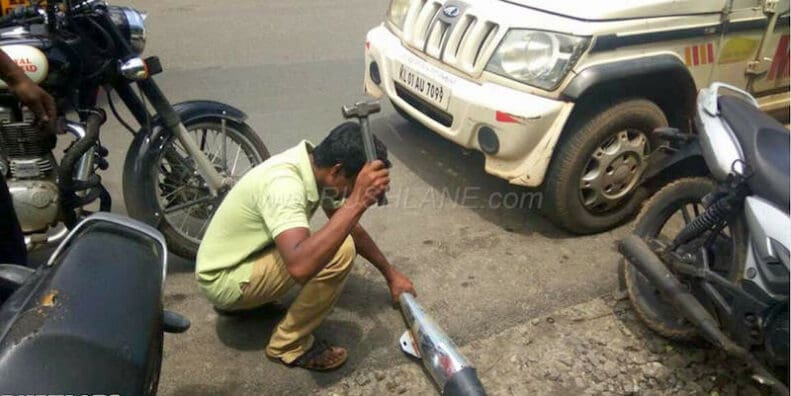 Police hammer noisy motorbike exhausts