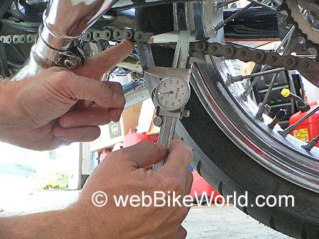 Using Vernier Calipers to Measure Chain Sag - Ducati GT 1000 Chain Adjustment