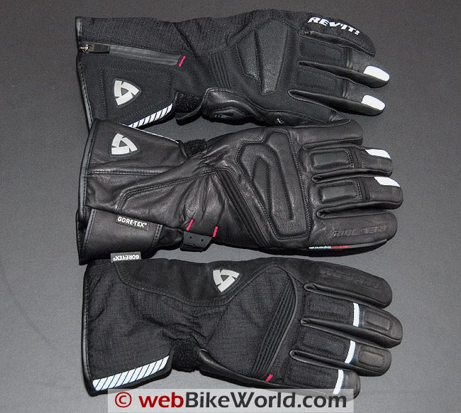 Rev'it Bastion GTX gloves, Alaska gloves and Orion GTX gloves (Center) and Bastion GTX gloves