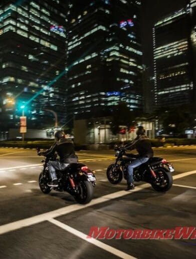 Harley-Davidson Street Rod Singapore traffic congestion night motorcycles moon