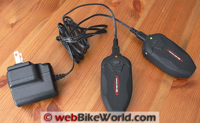 BikeComm Hola Intercoms on Charger