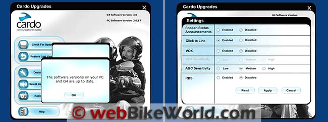 Cardo Scala Rider G4 Software Upgrade Version 3.0 Screens