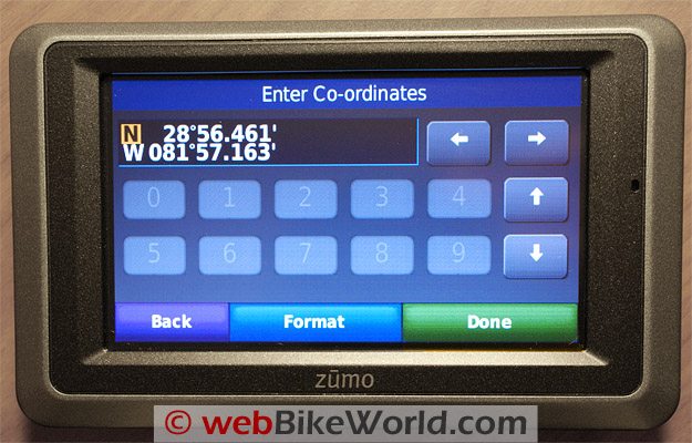 Garmin zumo 660 Coordinates Screen