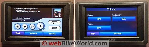 Garmin zumo 660 MP3 screen and volume.