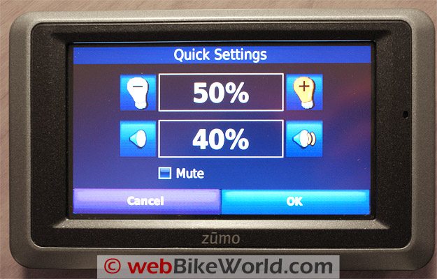 Garmin zumo 660 Settings Screen