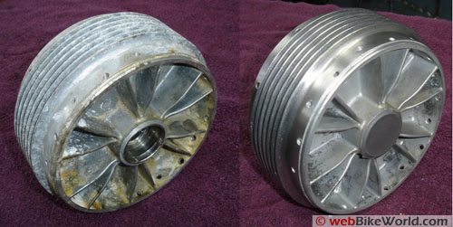 Original wheel hub vs. polished wheel hub