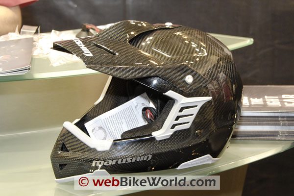 This Marushin carbon fiber motocross helmet is said to weigh 850 grams and feels like it!