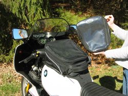 Motorcycle tank bag, FAMSA Model 246, with top module removed.