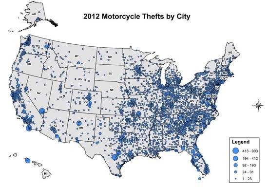 Motorcycle Theft by City
