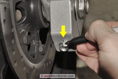 Ducati Multistrada Chain Adjustment - Marking Rear Adjusting Bolt