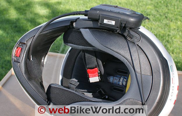 Cardo Scala Rider G4 Intercom - Bottom view, Nolan N-103 helmet.