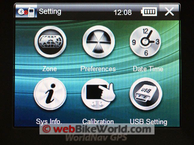 WorldNav 3500 Main Menu Screen