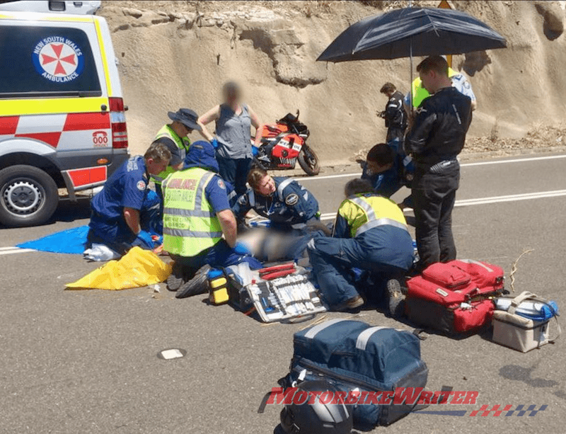 Road safety crash accident motorcycle focus bleeding ambulance ride paramedic