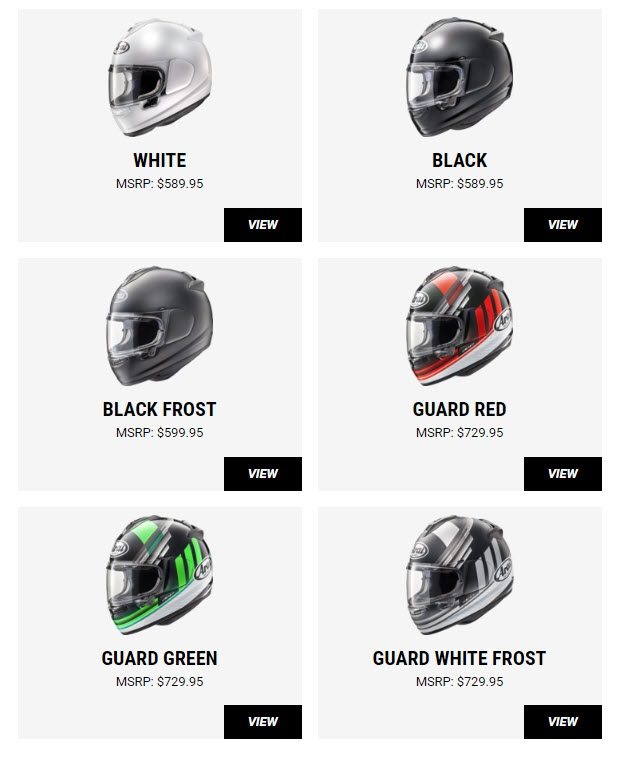 Arai Helmet Color Guide