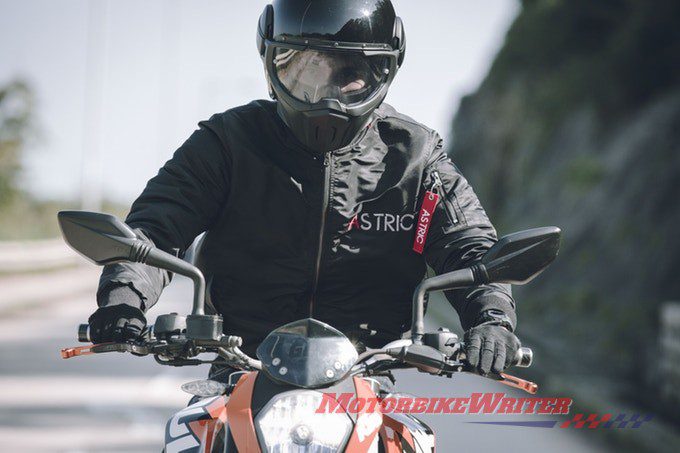 Astric Sports motorcycle jacket includes a bike cover