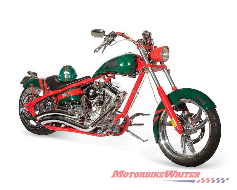 Russell Crowe 2008 custom 'Rabbitohs' chopper motorcycle, designed and made for Russell Crowe by Orange County Choppers Estimate $35,000 - $45,000