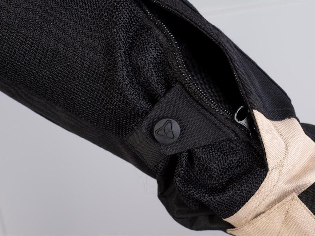 Pilot Motosport Elipsol Air Jacket Closeup of Arm Zippered Stealth Pocket