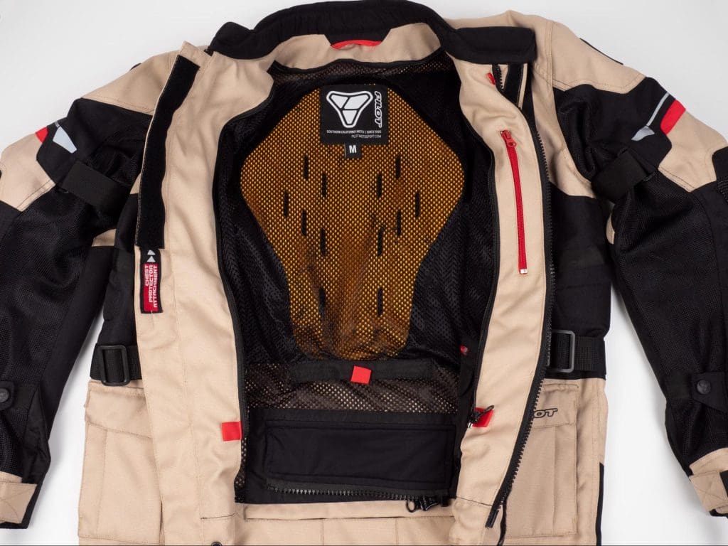 Pilot Motosport Elipsol Air Unzipped Open Jacket to Show Interior Liner and Back Protector