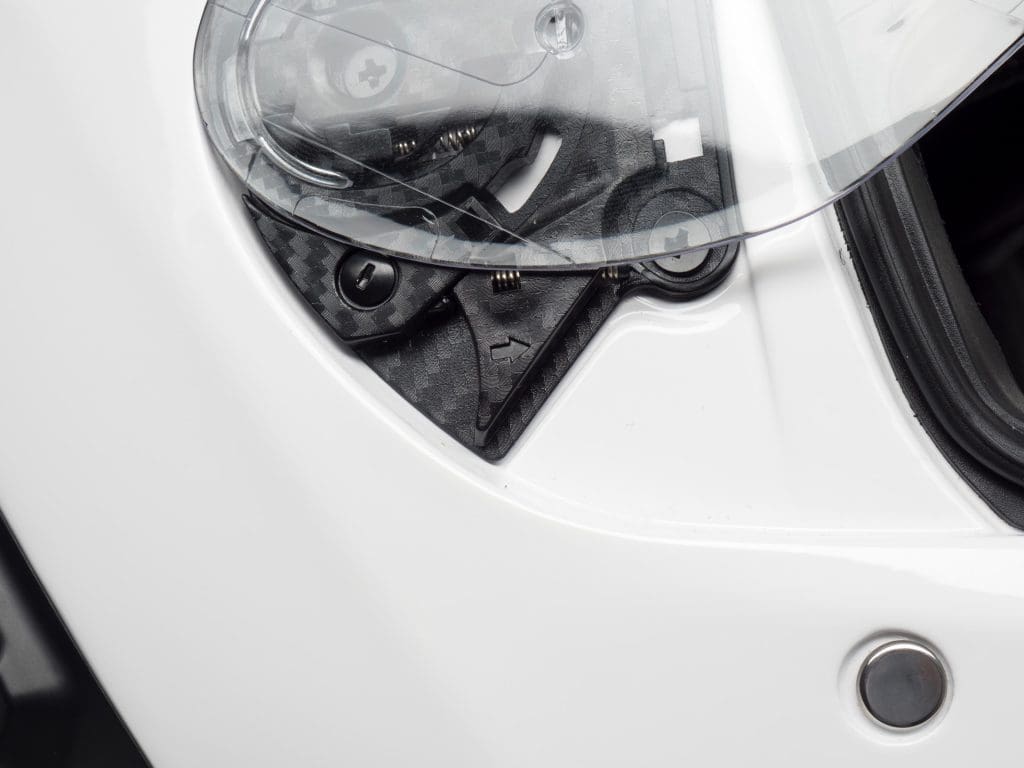Sena Momentum Helmet Closeup of Face Shield Locking Mechanism