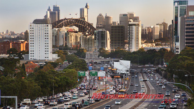 Sydney traffic congestion motorcycles lane filtering planning forgotten