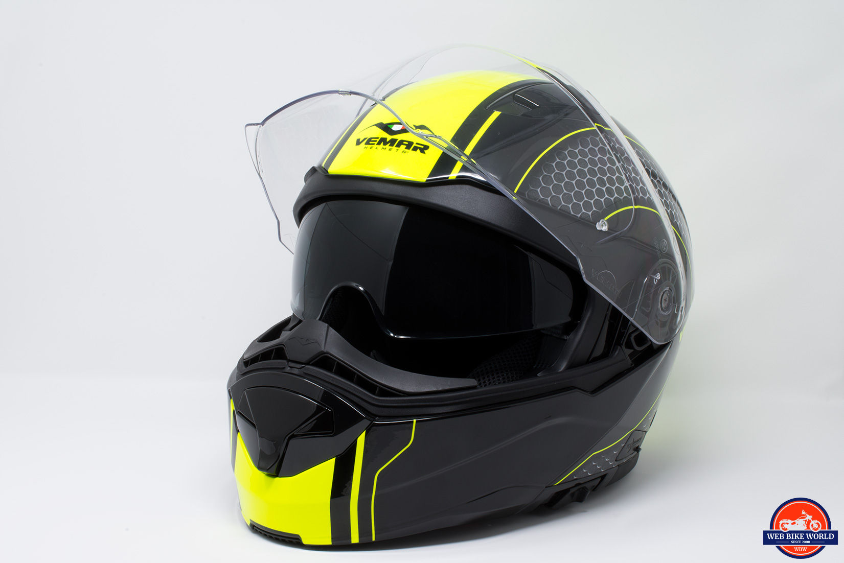Vemar Sharki Hive Black Fluo Yellow Motorcycle Flip Front HelmetAll Sizes 