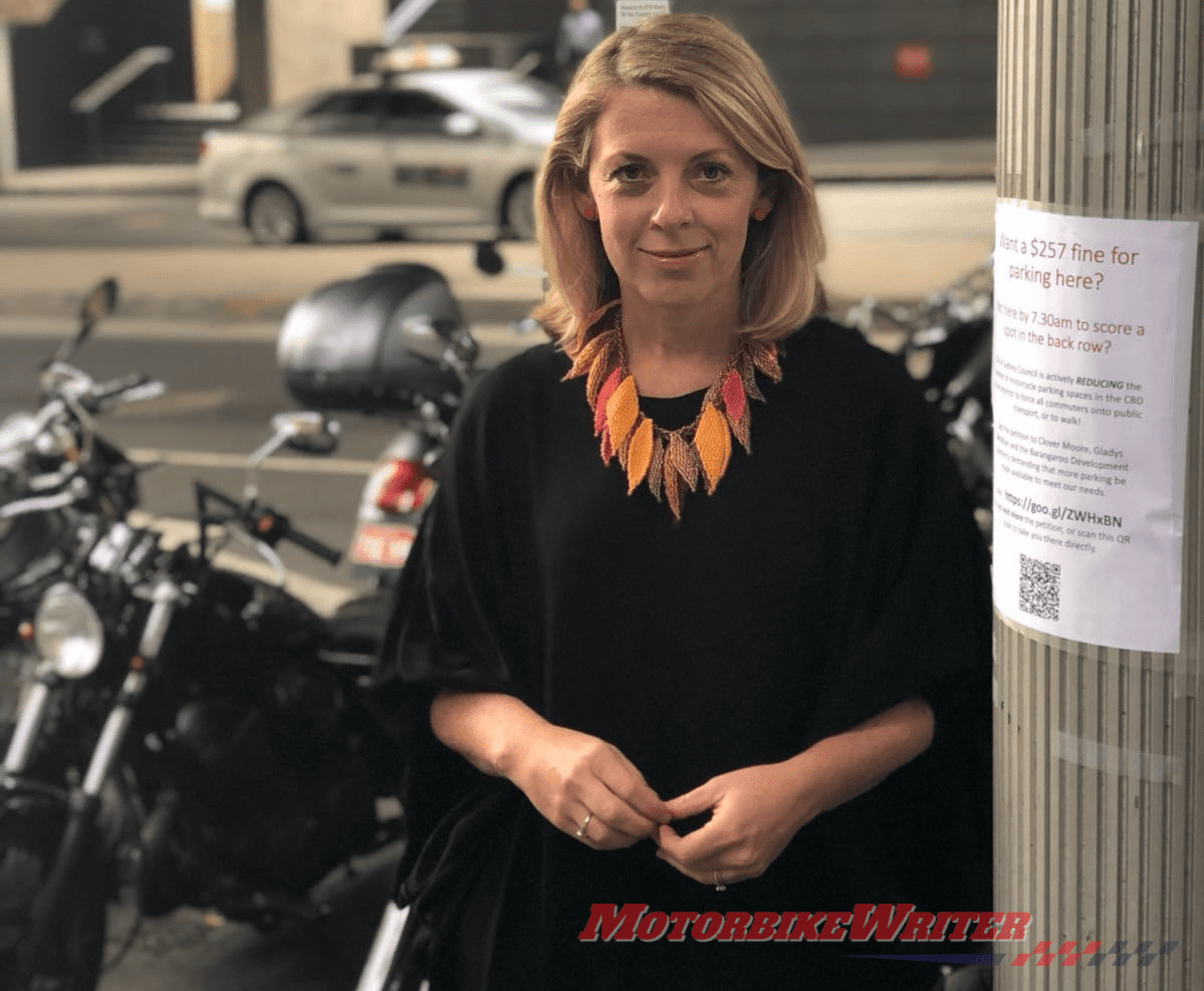Sydney motorcycle parking petition Emma MacIver