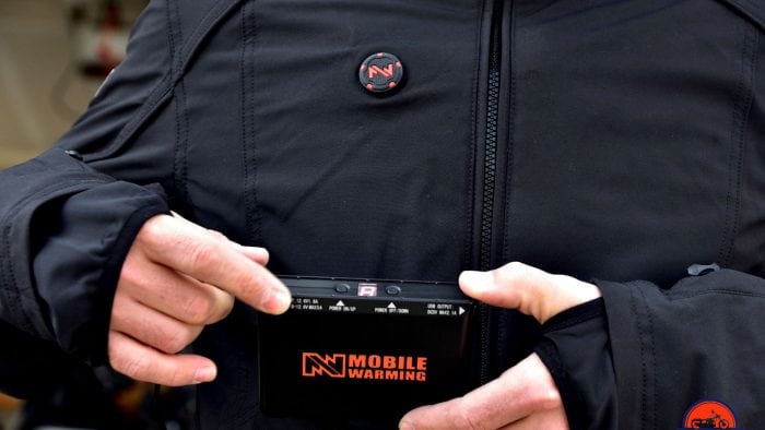 Fieldsheer Hydro Heat Textile Jacket Closeup and Mobile Battery