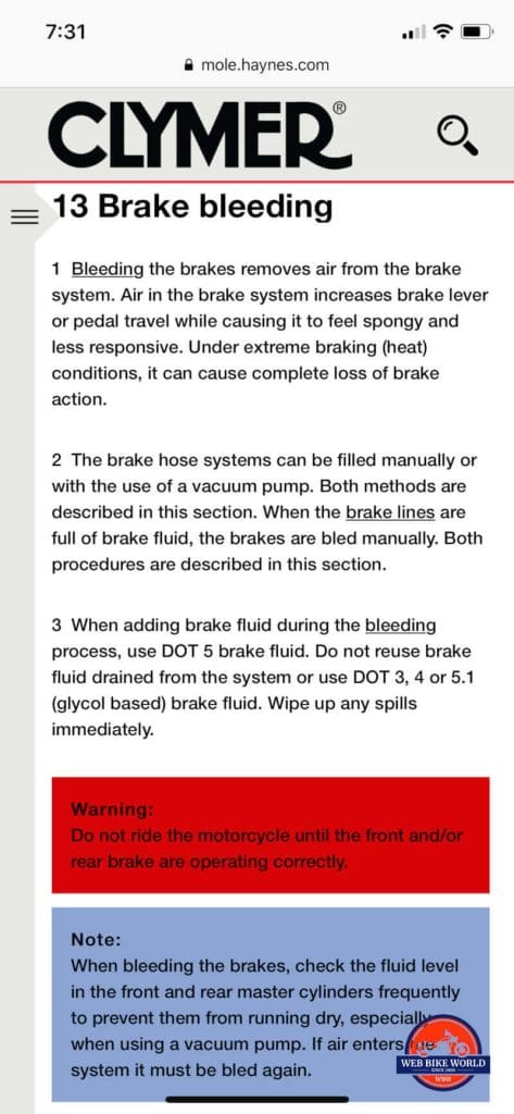 Clymer Online Brake Bleeding Manual