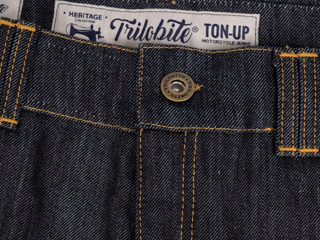 Trilobite 1860 Ton-Up Jeans Front Waist Closeup Button Clasp