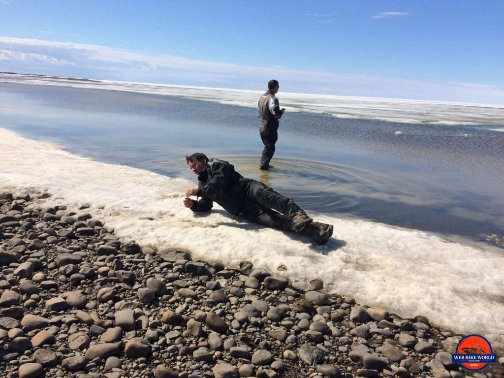 Matt lounging on the beach at Tuktoyaktuk, NWT.