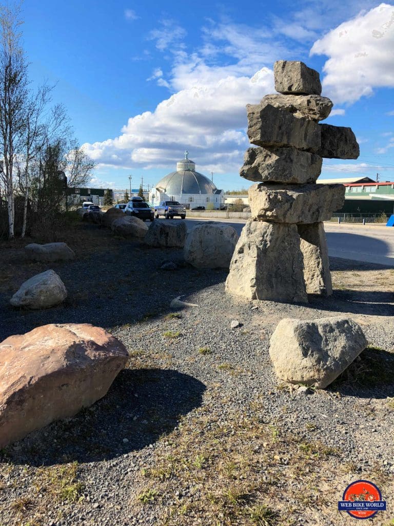 Our Lady of Victory Church and Inukshuk in Inuvik, NWT.