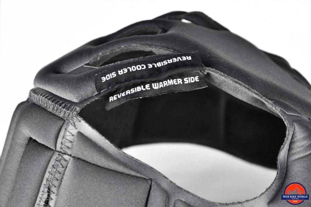 AGV Sportmodular Carbon Gloss helmet crown comfort liner tag showing reversibility instructions.